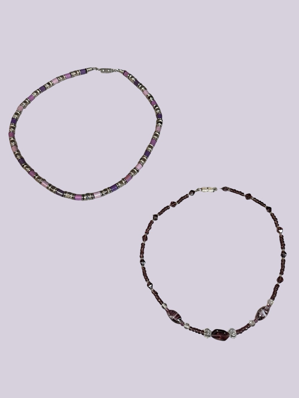 Purple Beaded Necklace Set of 2 Silver Tone Costume Jewelry